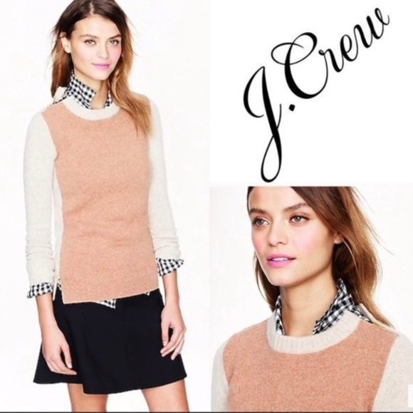 J. Crew Sweaters - J Crew Lambswool Colorblock Crewneck Neutral Nude Knit Sweater Womens Medium